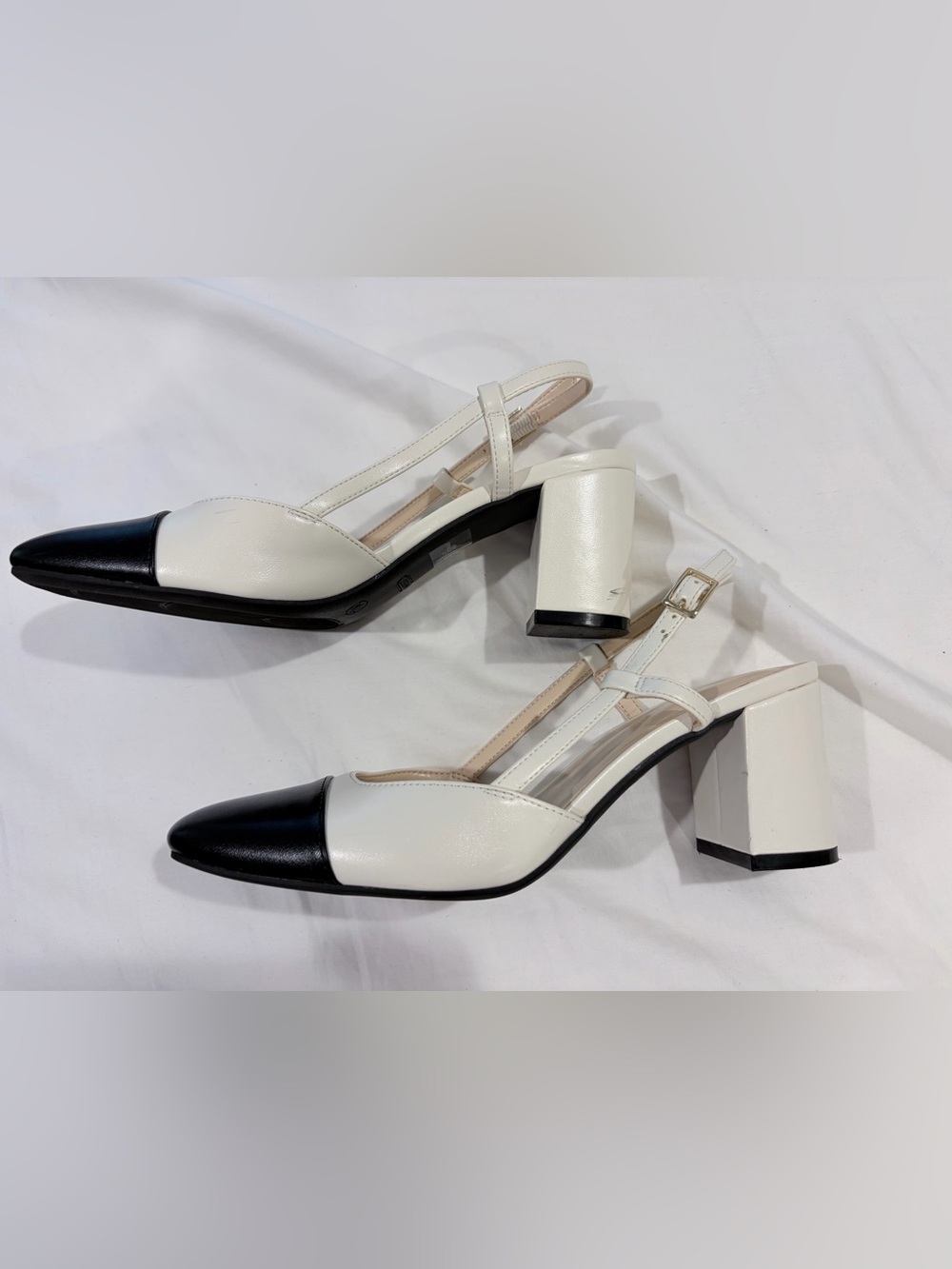 Nine West Black and White Slingback Cap-Toe Pumps - Picture 3 of 6